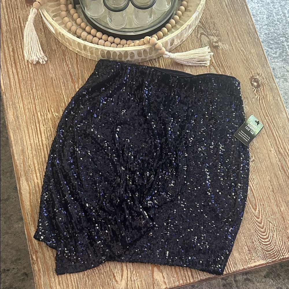 Express Midnight Sequin Ruched Mini Skirt